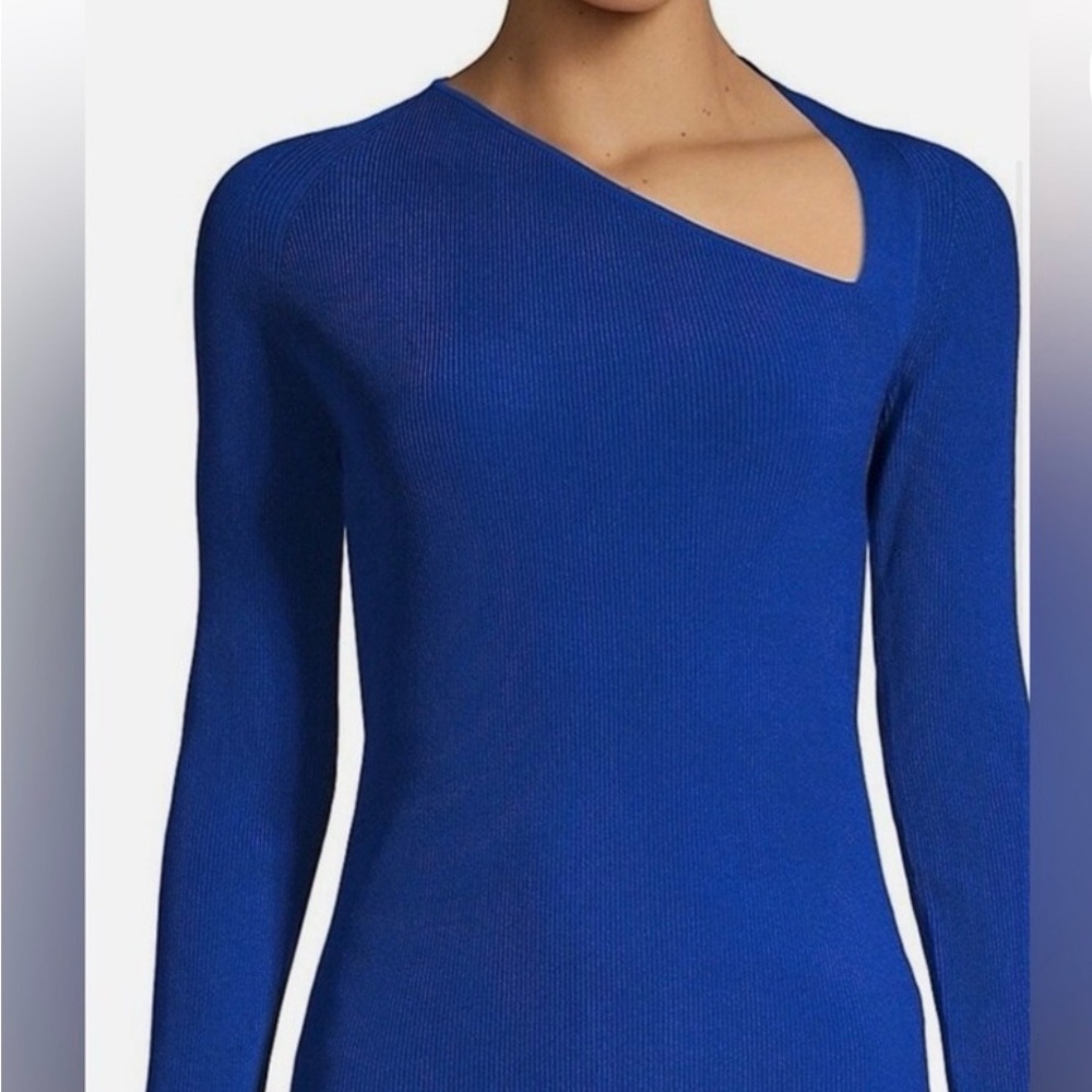 Helmut Lang Cobalt Blue Asymmetric V-Neck Ribbed Sweater